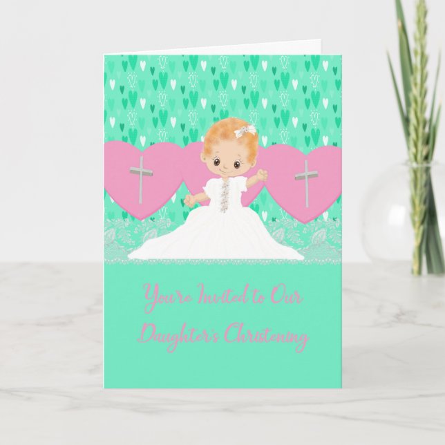 Invitation aux bébés Christening Pink & Green (Devant)
