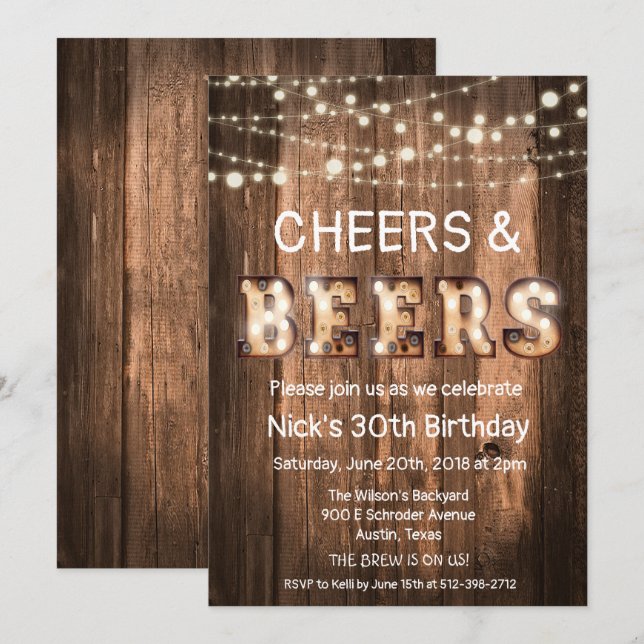 Invitation aux Cheers et Bières Rustiques (Devant / Derrière)