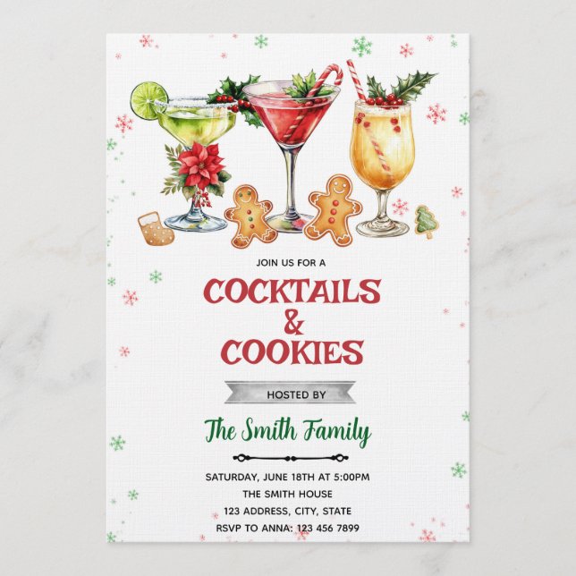 Invitation aux cocktails et cookies de Noël (Devant)