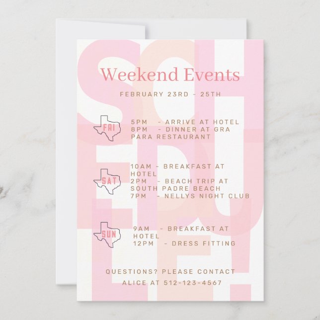 Invitation aux événements de week-end Bachelorette (Devant)