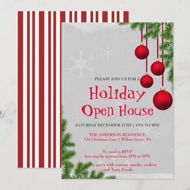Invitation aux fêtes avec des ornements de Noël (Devant / Derrière)