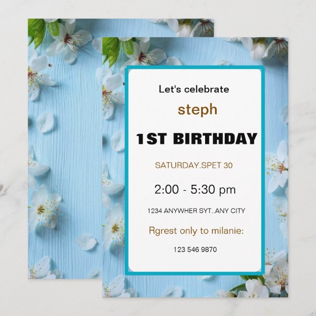 invitation aux fleurs d'anniversaire (Devant / Derrière)