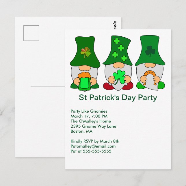 Invitation aux Gnomies pour la fête de la Saint-Pa (Devant / Derrière)