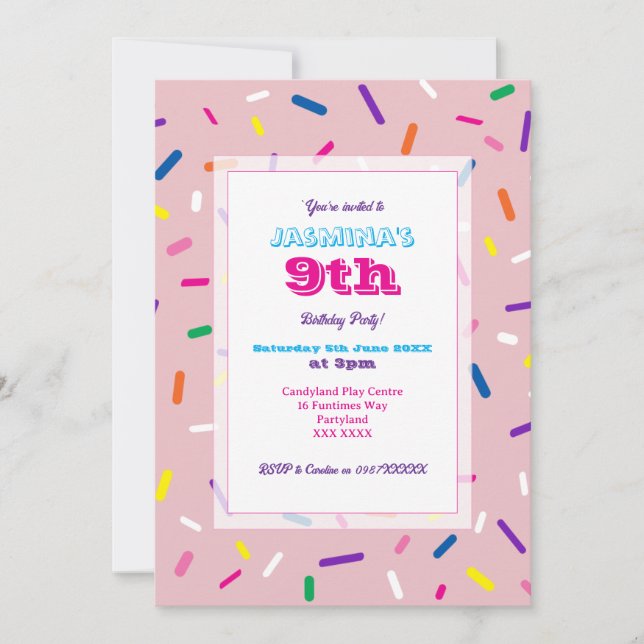 Invitation aux paillettes rose pastel (Devant)