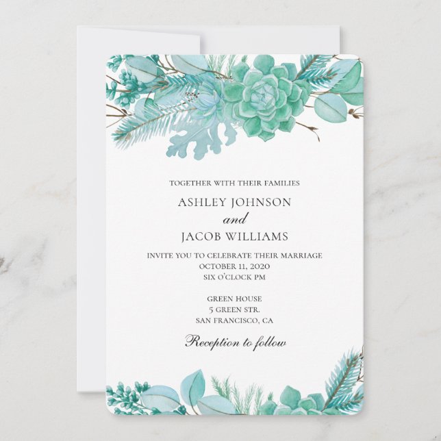 Invitation aux succulentes. Cactus de mariage à la (Devant)