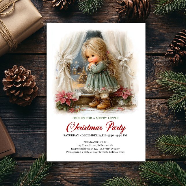 Invitation aux vacances d'hiver Fille mignonne Scè (Winter Holiday Invitation Cute Girl Holiday Scene)