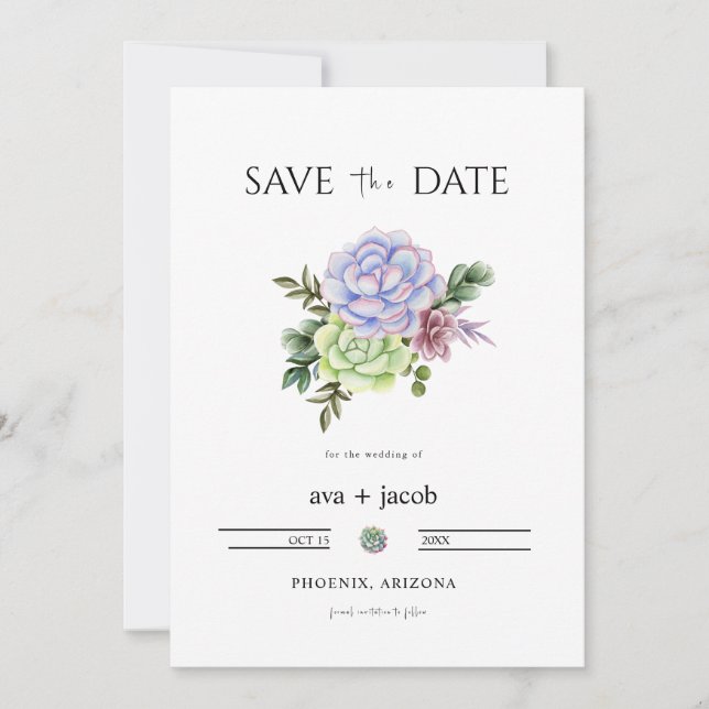 Invitation AVA Cactus Floral Succulent Desert Save the Date (Devant)