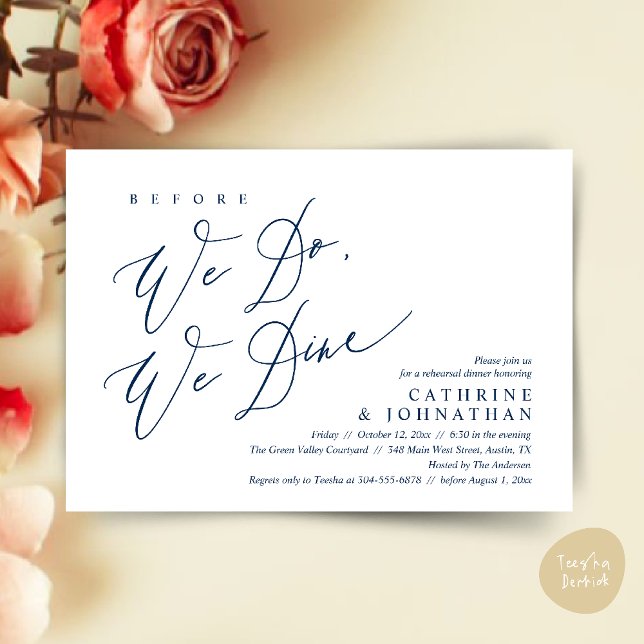 Invitation Avant de dîner, on dîne, Dîner de répétition Maria (Before we do, we dine, Modern Wedding Rehearsal Romantic Dinner Invitation Card PDF Navy Blue)