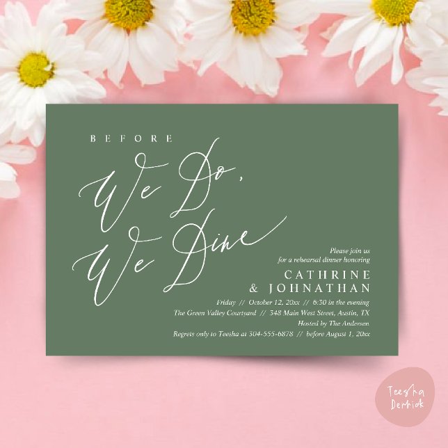 Invitation Avant de dîner, on dîne, Dîner de répétition Maria (Before we do, we dine, Modern Wedding Rehearsal Romantic Dinner Invitation Card PDF Sage Green)