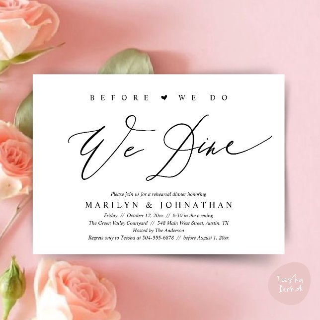 Invitation Avant de dîner, on dîne, Dîner de répétition Maria (Before we do, we dine, Modern Wedding Rehearsal Romantic Dinner Invitation Card PDF Black White)