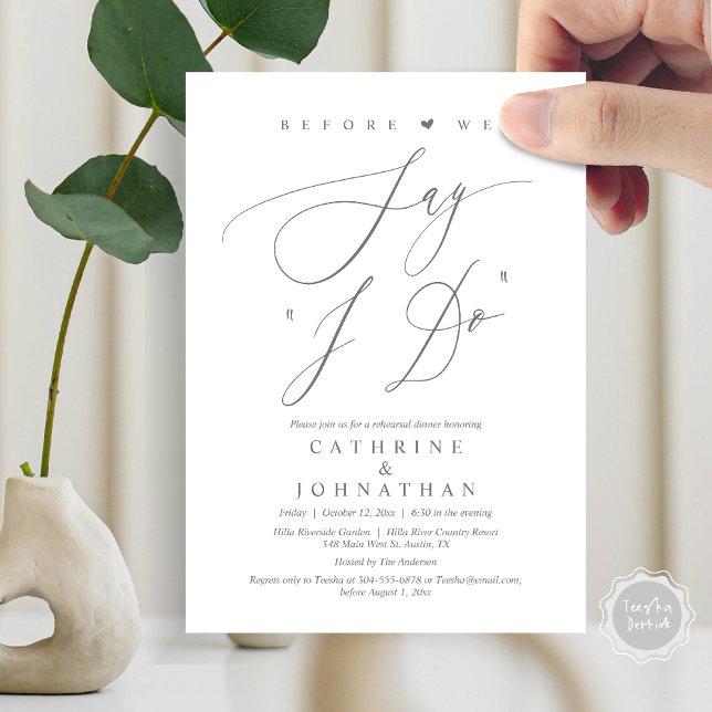 Invitation Avant de dire "Je le fais", Dîner de répétition Ma (Before We Say "I Do", Wedding Rehearsal Dinner Invitation Card, Digital PDF JPG, in Dark Grey)