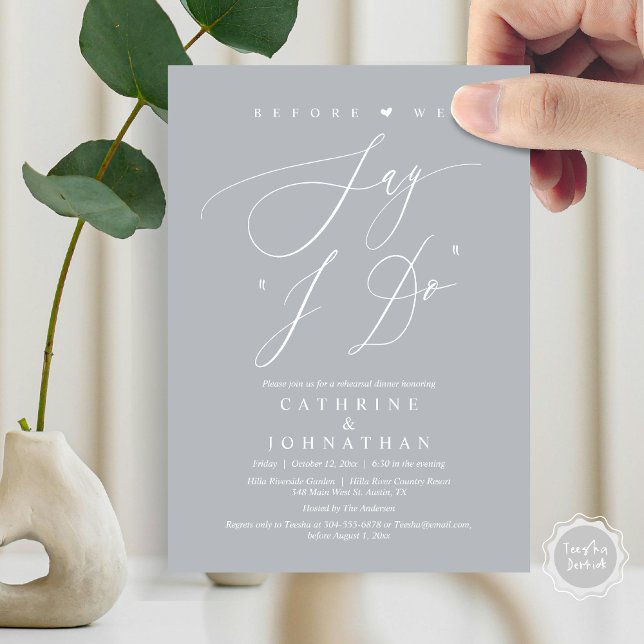 Invitation Avant de dire "Je le fais", Dîner de répétition Ma (Before We Say "I Do", Wedding Rehearsal Dinner Invitation Card, Digital PDF JPG, in Chill Grey)
