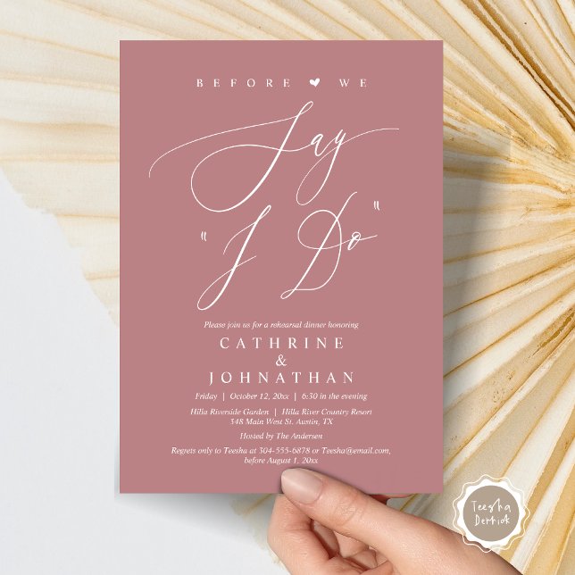 Invitation Avant de dire "Je le fais", Dîner de répétition Ma (Before We Say "I Do", Wedding Rehearsal Dinner Invitation Card, Digital PDF JPG, in Dusty Rose Pink)