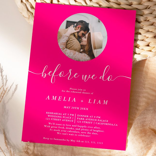 Invitation Avant de faire le dîner de la répétition rose néon (Créateur téléchargé)