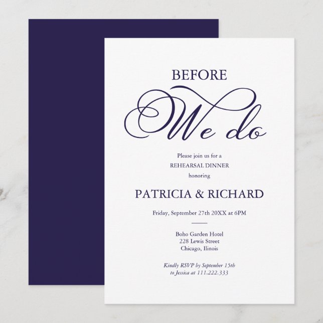 Invitation Avant de faire le dîner de répétition de script bl (Devant / Derrière)