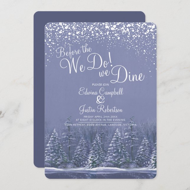 Invitation Avant de faire l'hiver de mariage arbres lac bleu (Devant / Derrière)