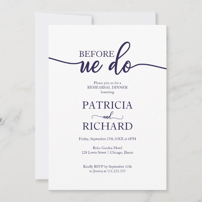 Invitation Avant de faire Marine Bleu Blanc Dîner de répétiti (Devant)
