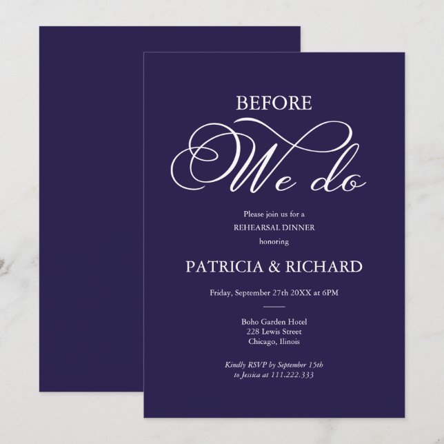 Invitation Avant de faire une élégante soirée de répétition b (Devant / Derrière)