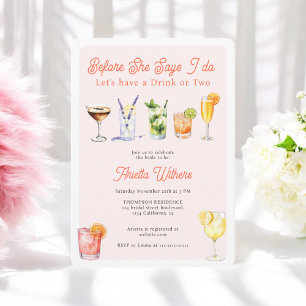 Invitation Avant de faire Watercolor Cocktails Fête des marié