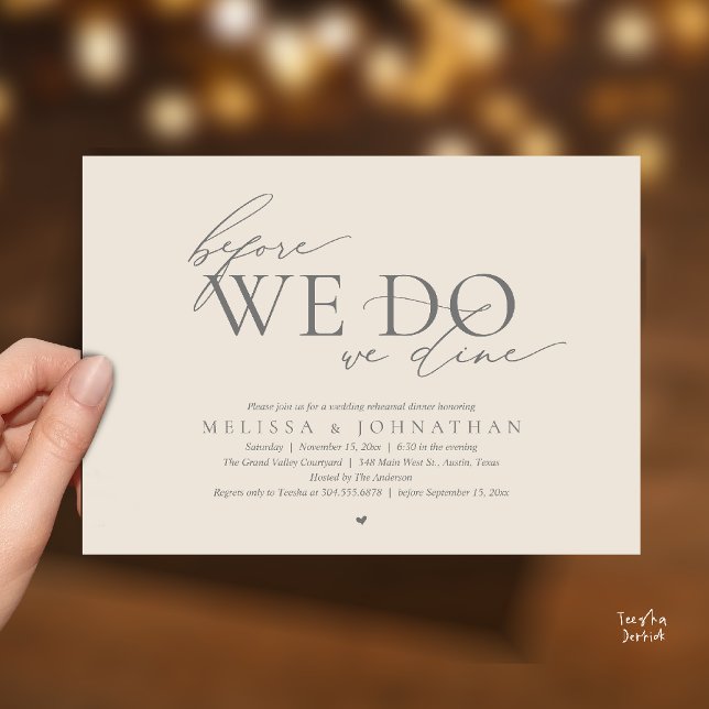 Invitation Avant de le faire, nous dînons, Dîner de répétitio (Before We Do, We Dine, Wedding Rehearsal Dinner Invitation Card Cream Grey)