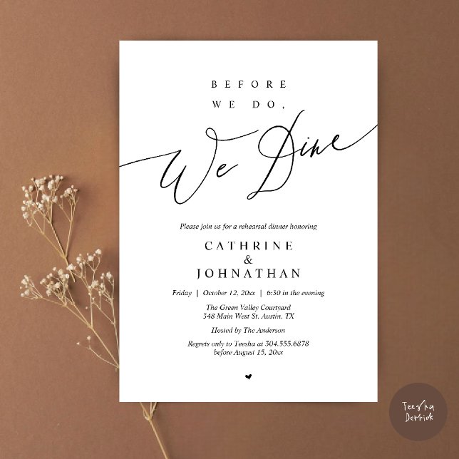 Invitation Avant de le faire, nous dînons, Dîner de répétitio (Before we do, we dine, Modern Elegant Romantic Rehearsal Dinner Invitation Card in Black and white)