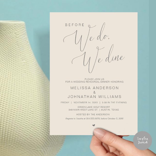 Invitation Avant de le faire, nous dînons, Dîner de répétitio (Before We Do, We Dine, Wedding Rehearsal Dinner Invitation Card, PDF, in Dark Grey and Cream)