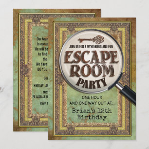 Invitation avant et arrière de fête Escape Room