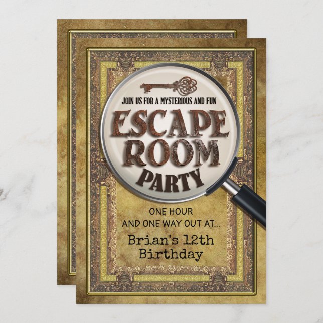 Invitation avant et arrière de fête Escape Room (Devant / Derrière)