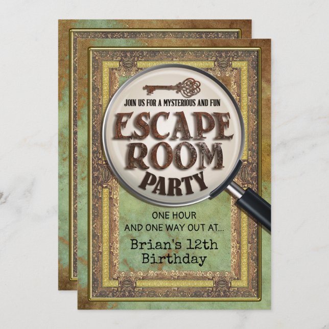 Invitation avant et arrière de fête Escape Room Pa (Devant / Derrière)