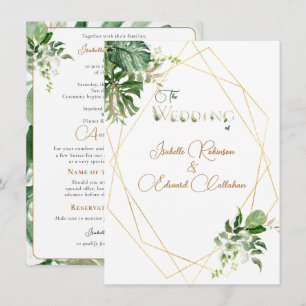 Invitation Avant et arrière feuilles tropicales vertes géomét