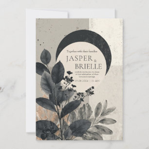 Invitation Avant Garde Céleste Feuillage Noir Mariage