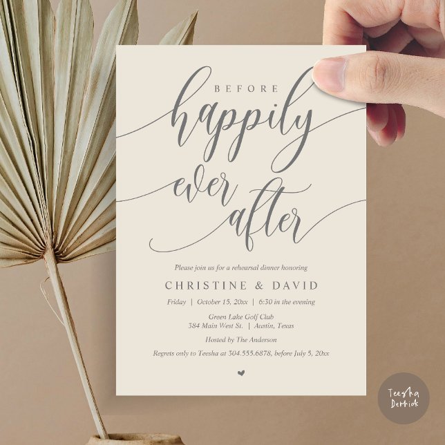 Invitation Avant Heureux Jamais Après Le Dîner De Répétition  (Before Happily Ever After, Modern Wedding Rehearsal Dinner Invitation Card, PDF, in Cream Grey)