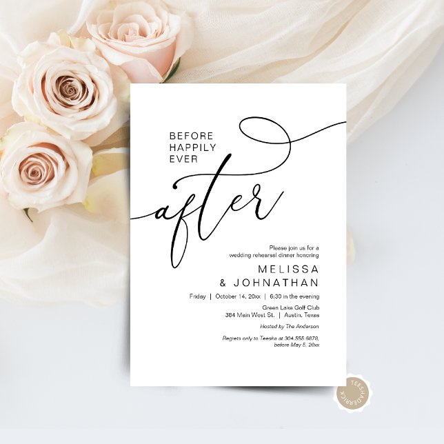 Invitation Avant Heureux Jamais Après Le Dîner De Répétition  (Before Happily Ever After Wedding Rehearsal Dinner Invitation Card, Digital Download Modern romantic)