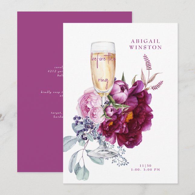 Invitation Avant l'invitation de la nuptiale Magenta Champagn (Devant / Derrière)
