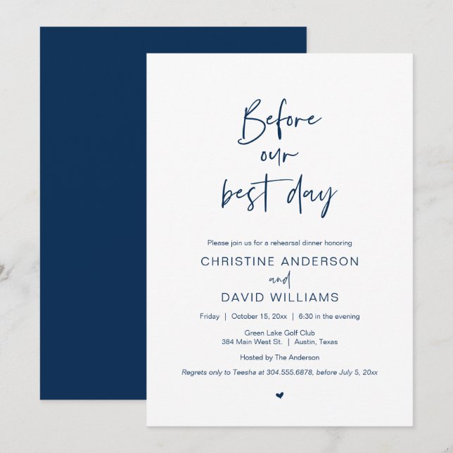 Invitation Avant Notre Meilleure Journée, Dîner De Répétition (Devant / Derrière)
