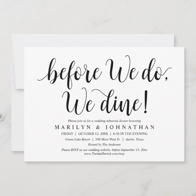 Invitation Avant, Nous Dînons, Dîner De Répétition Mariage (Devant)