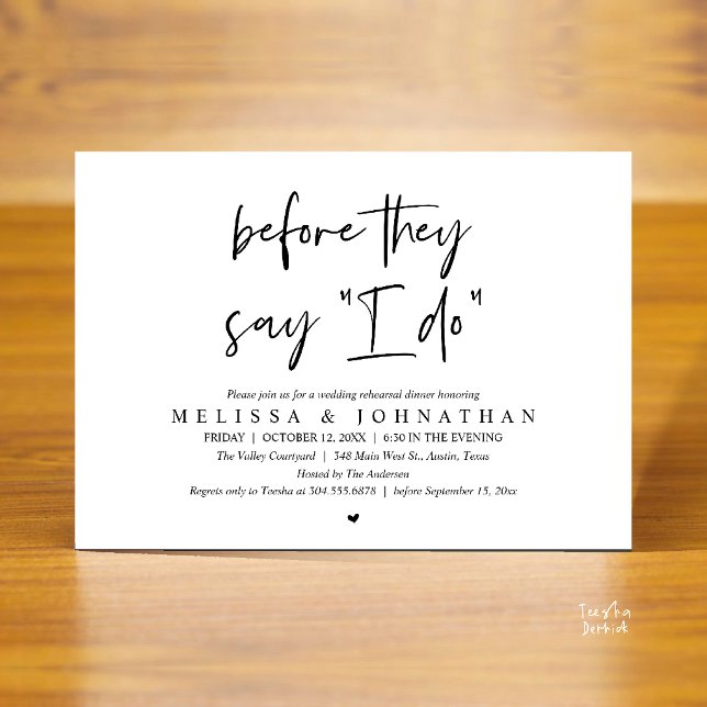 Invitation Avant qu'ils ne disent "oui", dîner de répétition  (Before They Say "I Do", Modern Wedding Rehearsal Dinner Invitation Card in black and white)