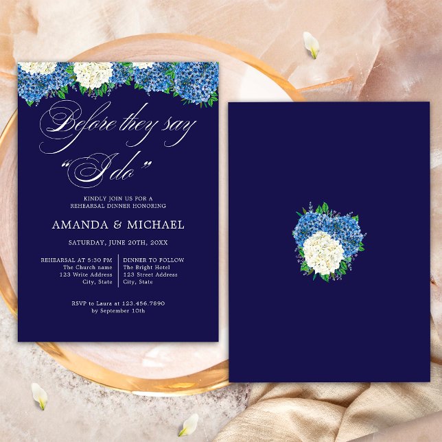 Invitation Avant qu'ils ne disent oui Élégantes Hydrangeas Ré (Front/Back)