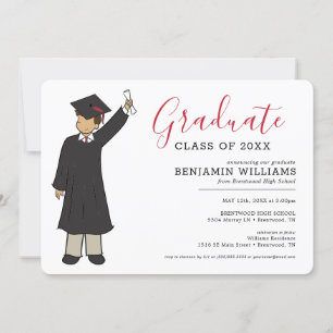 Invitation Avatar de garçon personnalisé  Diplôme d'études se