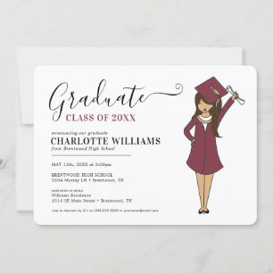 Invitation Avatar féminin personnalisable  Diplôme d'études s