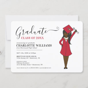 Invitation Avatar féminin personnalisable  Diplôme d'études s