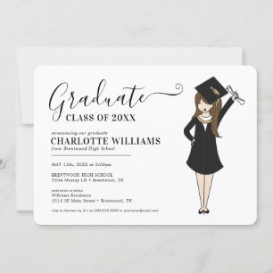 Invitation Avatar fille personnalisable   Diplôme d'études se
