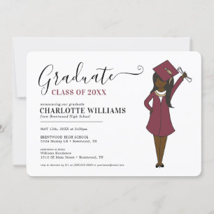 Invitation Avatar fille personnalisable   Diplôme d'études se