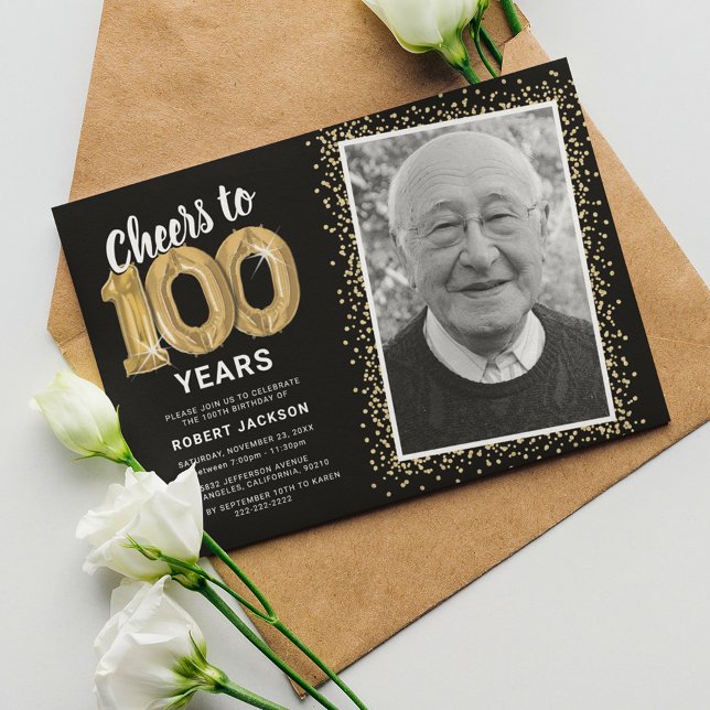 Invitation avec ballons dorés pour 100e anniversai (Créateur téléchargé)