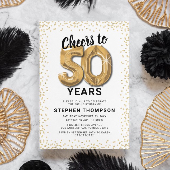 Invitation avec ballons dorés pour 50e anniversair (Créateur téléchargé)