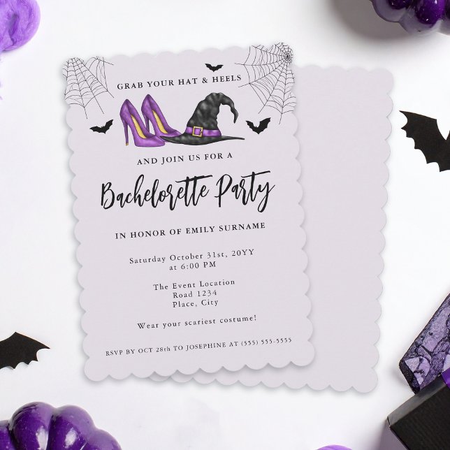 Invitation Avec Casquette Et Talons Violet Halloween Bachelor (Créateur téléchargé)