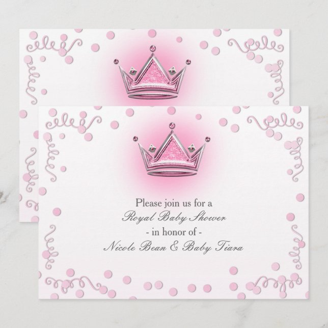 Invitation avec confettis de fête Couronne Rose et (Devant / Derrière)