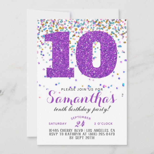 Invitation avec confettis pour 10e anniversaire (Devant)