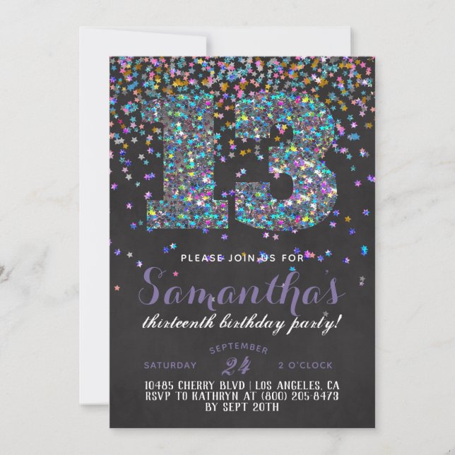 Invitation avec confettis pour 13e anniversaire (Devant)