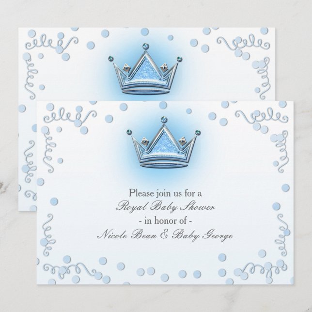 Invitation avec confettis pour fête couronne bleue (Devant / Derrière)